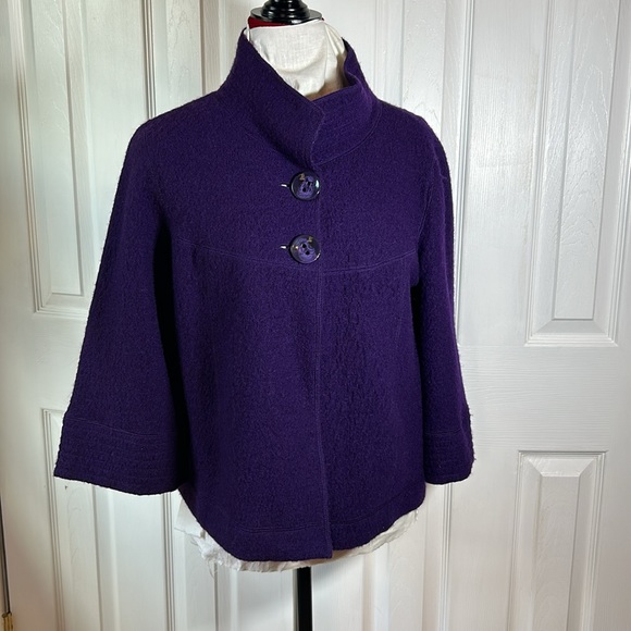 Sandro Sportswear Size 2 Plum Cropped 100% Wool Jacket - Picture 2 of 7